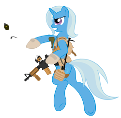 Size: 3284x3176 | Tagged: safe, artist:shadawg, derpibooru import, trixie, pony, unicorn, aimpoint, ar15, bipedal, grenade, gun, operator, reflex sight, rifle, simple background, solo, transparent background