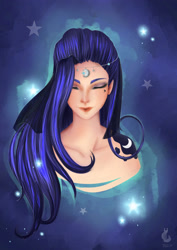 Size: 2059x2912 | Tagged: safe, artist:wilvarin-liadon, princess luna, human, bust, eyes closed, female, humanized, portrait, solo