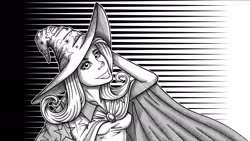 Size: 1920x1080 | Tagged: safe, artist:lykas13, derpibooru import, trixie, human, black and white, cape, clothes, crosshatch, grayscale, hat, humanized, monochrome, solo, trixie's cape, trixie's hat