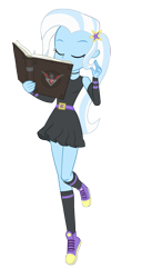 Size: 2432x4766 | Tagged: safe, artist:invisibleink, derpibooru import, trixie, equestria girls, absurd resolution, alicorn amulet, black dress, book, clothes, converse, dress, goth, jewelry, levitation, magic, magic book, necklace, shoes, show accurate, simple background, sneakers, socks, solo, spell, telekinesis, transparent background, vector