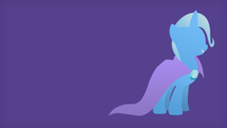 Size: 1920x1080 | Tagged: safe, artist:nzdjh, derpibooru import, trixie, pony, unicorn, cape, clothes, female, gem, grin, hooves, horn, lineless, mare, minimalist, purple background, simple background, smiling, solo, wallpaper