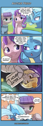 Size: 400x1180 | Tagged: safe, artist:lumineko, derpibooru import, derpy hooves, maud pie, starlight glimmer, trixie, earth pony, pegasus, pony, unicorn, rock solid friendship, 4koma, astronaut, comforting, comic, crying, dialogue, female, food, intermission, mare, muffin, ocular gushers, planet, smiling, space, spacesuit, time card, underhoof