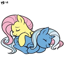 Size: 512x512 | Tagged: safe, artist:megasweet, artist:snaperkids, derpibooru import, fluttershy, trixie, pegasus, pony, female, lesbian, shipping, sleeping, trixieshy