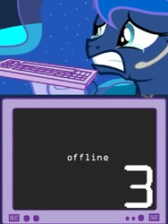 Size: 703x935 | Tagged: safe, princess luna, alicorn, pony, exploitable meme, five nights at freddy's, five nights at freddy's 3, gamer luna, meme, obligatory pony, shit just got real, the ride never ends, tv meme