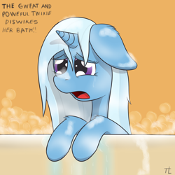 Size: 1600x1600 | Tagged: safe, artist:thexiiilightning, derpibooru import, trixie, bath, bubble, crying, filly, foal, wet mane