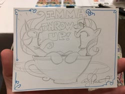 Size: 2048x1536 | Tagged: safe, artist:andypriceart, derpibooru import, starlight glimmer, trixie, pony, unicorn, cup, duo, eyes closed, female, monochrome, teacup, this will end in puking, this will end in tears, traditional art