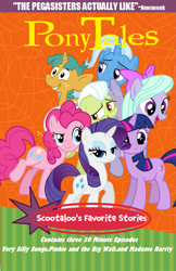 Size: 655x1008 | Tagged: artist needed, safe, derpibooru import, edit, flitter, granny smith, pinkie pie, rarity, snails, trixie, twilight sparkle, earth pony, pony, unicorn, series:pony tales, female, mare, parody, veggietales, vhs