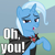 Size: 720x720 | Tagged: safe, derpibooru import, trixie, magic duel, alicorn amulet, bedroom eyes, caption, cloak, clothes, image macro, meme, oh you, reaction image, trixie yells at everything