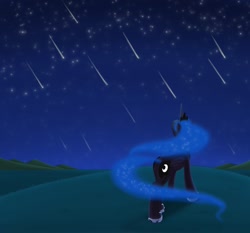 Size: 1280x1192 | Tagged: safe, artist:flutterluv, princess luna, alicorn, pony, looking up, meteor shower, night, rear view, solo