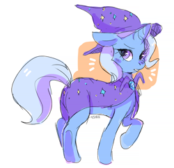 Size: 1276x1234 | Tagged: safe, artist:cherivinca, derpibooru import, trixie, pony, unicorn, clothes, female, hat, mare, simple background, solo