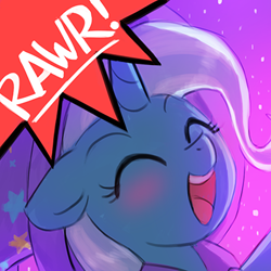 Size: 400x400 | Tagged: safe, artist:lumineko, derpibooru import, trixie, pony, unicorn, avatar, bust, cute, diatrixes, eyes closed, female, floppy ears, mare, open mouth, portrait, rawr, rawrvatar, solo