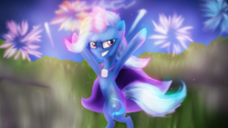 Size: 1920x1080 | Tagged: safe, artist:agussska, derpibooru import, trixie, fireworks, grin