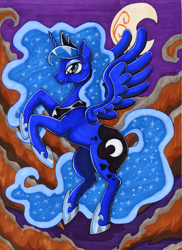 Size: 1091x1498 | Tagged: safe, artist:darkcherry87, princess luna, alicorn, pony, rearing, solo, spread wings