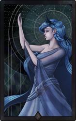 Size: 1888x3002 | Tagged: safe, artist:i-am-knot, princess luna, human, dragon age, dragon age: inquisition, female, humanized, solo, tarot card, woman