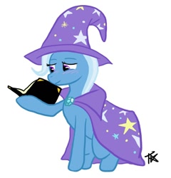 Size: 704x734 | Tagged: safe, artist:theparagon, derpibooru import, trixie, blushing, book, reading