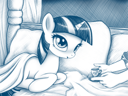 Size: 800x600 | Tagged: safe, artist:rainbow, derpibooru import, twilight sparkle, human, g4, duo, monochrome, tea, teacup