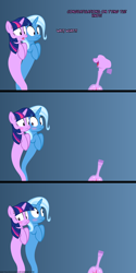 Size: 1050x2100 | Tagged: safe, artist:navitaserussirus, derpibooru import, trixie, twilight sparkle, asktwixiegenies, blushing, female, genie, lesbian, shipping, twixie