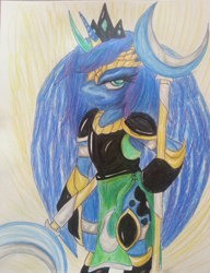 Size: 2412x3136 | Tagged: artist needed, source needed, safe, princess luna, anthro, drawing, scepter, solo