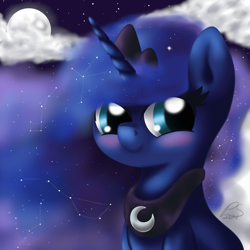 Size: 1266x1266 | Tagged: safe, princess luna, alicorn, pony, adorable face, constellation, cute, filly, looking at you, lunabetes, solo, woona