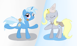 Size: 1206x730 | Tagged: safe, artist:hip-indeed, derpibooru import, derpy hooves, trixie, pegasus, pony, female, mare, swapped cutie marks