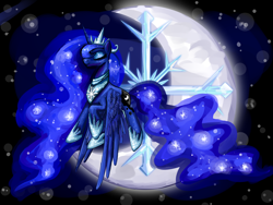 Size: 3600x2700 | Tagged: dead source, safe, artist:clrb, princess luna, alicorn, pony, eyes closed, female, high res, mare, moon, snow, snowflake, solo, winter