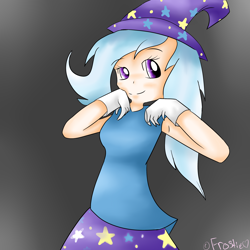 Size: 3000x3000 | Tagged: safe, artist:froststarthecat, derpibooru import, trixie, clothes, female, humanized, solo, two toned hair