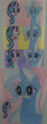 Size: 828x2167 | Tagged: safe, artist:redjade5554, derpibooru import, starlight glimmer, trixie, pony, unicorn, comic, facial hair, moustache, sparkles, traditional art