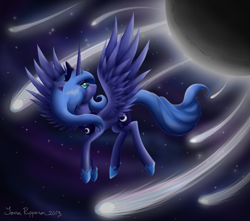 Size: 2053x1818 | Tagged: safe, artist:paperlotus, princess luna, alicorn, pony, meteor shower, moon, s1 luna, solo