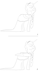 Size: 965x1552 | Tagged: safe, artist:amber flicker, princess luna, alicorn, pony, alternate hairstyle, clothes, concept art, dress, monochrome, queen luna, wedding dress