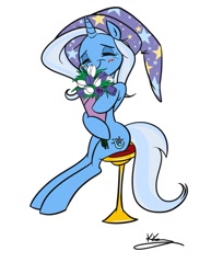 Size: 800x1035 | Tagged: safe, artist:bunnimation, derpibooru import, trixie, blushing, crying, flower, happy, smiling