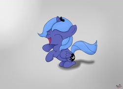 Size: 1053x758 | Tagged: safe, artist:hawk3raj, princess luna, alicorn, pony, brushable, cute, eyes closed, filly, foal, happy, open mouth, rearing, smiling, solo, woona