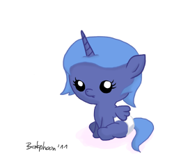 Size: 868x816 | Tagged: safe, artist:shivanking, princess luna, alicorn, pony, baby, baby pony, cute, diaper, filly, foal, simple background, solo, transparent background, woona