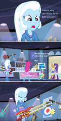 Size: 632x1252 | Tagged: safe, derpibooru import, edit, edited screencap, screencap, applejack, pinkie pie, rainbow dash, rarity, trixie, equestria girls, guitar centered, guitar, hasbro, op is a cuck, sad, screencap comic