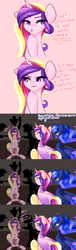 Size: 1280x4224 | Tagged: safe, artist:sugarberry, princess cadance, princess luna, alicorn, pony, ask, ask-cadance, blindfold, bondage, bound wings, comic, dream walker luna, rope, tumblr