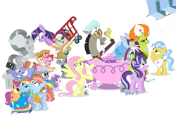 Size: 1093x726 | Tagged: safe, artist:dm29, derpibooru import, angel bunny, bow hothoof, chipcutter, discord, doctor fauna, fluttershy, maud pie, pinkie pie, princess flurry heart, rainbow dash, rarity, scootaloo, starlight glimmer, sweetie belle, thorax, trixie, twilight sparkle, twilight sparkle (alicorn), whammy, windy whistles, alicorn, changedling, changeling, pegasus, pony, unicorn, a flurry of emotions, all bottled up, celestial advice, fluttershy leans in, forever filly, parental glideance, rock solid friendship, anger magic, bottled rage, camera, cinnamon nuts, clothes, cup, equestrian pink heart of courage, food, helmet, hug, jalapeno red velvet omelette cupcakes, king thorax, kite, magic, mining helmet, pizza costume, pizza head, rainbow dash's parents, reformed four, shopping cart, simple background, statue, stingbush seed pods, teacup, that pony sure does love kites, that pony sure does love teacups, the meme continues, the story so far of season 7, this isn't even my final form, uniform, wall of tags, white background, windyhoof, wonderbolts uniform