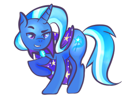 Size: 1280x987 | Tagged: safe, artist:lionsca, derpibooru import, trixie, pony, unicorn, grin, simple background, smiling, solo, transparent background