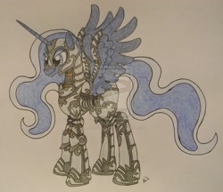 Size: 1024x884 | Tagged: safe, artist:cyanjames2819, princess luna, alicorn, pony, armor, solo, spread wings, traditional art, watermark