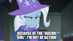 Size: 896x500 | Tagged: safe, derpibooru import, edit, edited screencap, screencap, trixie, equestria girls, rainbow rocks, image macro, meme, solo, trixie yells at everything