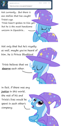 Size: 1280x2649 | Tagged: safe, artist:evil-dec0y, derpibooru import, trixie, pony, unicorn, bluetrix, cape, clothes, female, hat, implied bluetrix, mare, shipping, simple background, solo, straight, trixie's cape, trixie's hat, tumblr, white background