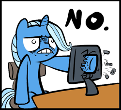 Size: 623x565 | Tagged: safe, artist:jotoast, derpibooru import, trixie, angry, computer, no, reaction image