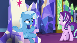 Size: 1920x1080 | Tagged: safe, derpibooru import, screencap, starlight glimmer, trixie, pony, all bottled up, duo, twilight's castle