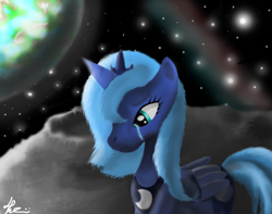 Size: 1900x1500 | Tagged: safe, artist:bronyontheway, princess luna, alicorn, pony, banishment, crying, moon, s1 luna, solo, space