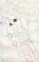 Size: 683x1082 | Tagged: safe, artist:slightlyshade, derpibooru import, trixie, pony, unicorn, boots, clothes, female, mare, panties, purple underwear, shirt, solo, traditional art, underwear, wand