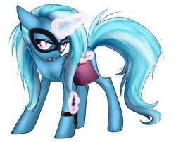 Size: 600x484 | Tagged: safe, artist:sakuyamon, derpibooru import, trixie, pony, unicorn, fanfic:other side of the spectrum, fanfic:the conversion bureau, alternate universe, fanfic art, female, knife, magic, mare, mask, solo, spy, the conversion bureau