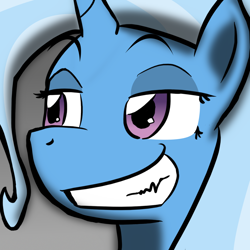 Size: 1200x1200 | Tagged: safe, artist:fluor1te, derpibooru import, trixie, pony, unicorn, bust, portrait, reaction image, smug, solo