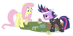 Size: 1200x600 | Tagged: safe, artist:dm29, derpibooru import, fluttershy, twilight sparkle, parasprite, pegasus, pony, duo, future twilight, simple background, transparent background