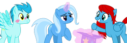 Size: 1460x495 | Tagged: safe, artist:dosey--doe, derpibooru import, trixie, oc, oc:flurry red, pegasus, pony, unicorn, blushing, cute, simple background, transparent background