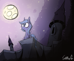 Size: 843x696 | Tagged: safe, artist:slitherpon, princess luna, alicorn, pony, filly, moody mark crusaders, moon, night, solo, woona