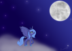 Size: 2100x1500 | Tagged: safe, artist:harmonyyy, princess luna, alicorn, pony, moon, s1 luna, solo