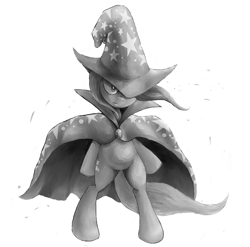 Size: 1209x1193 | Tagged: safe, artist:30clock, derpibooru import, trixie, pony, bipedal, monochrome, solo